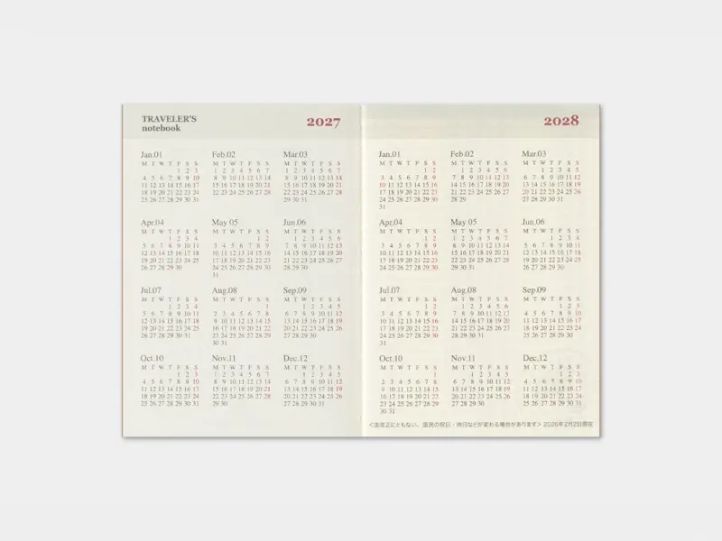 Pre-Order 2027 Weekly Diary - Traveler's Notebook Refill Set (Passport Size)