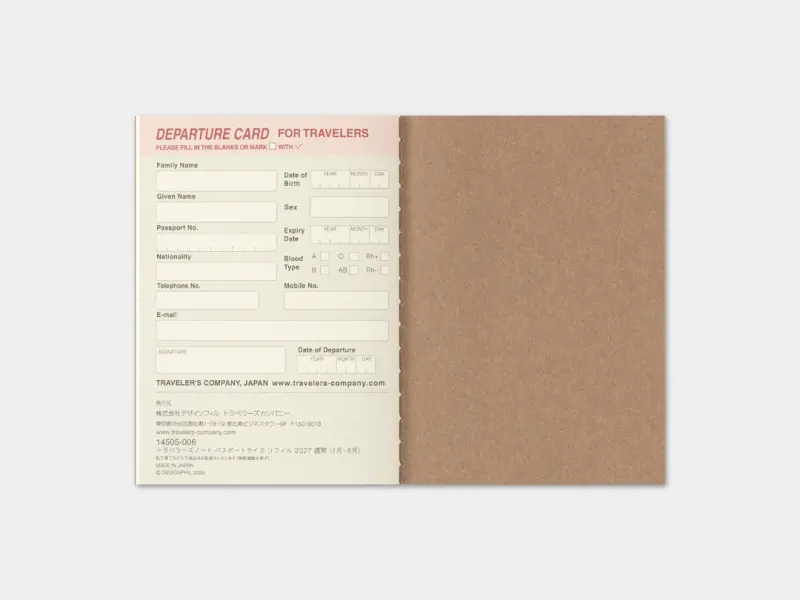 Pre-Order 2027 Weekly Diary - Traveler's Notebook Refill Set (Passport Size)