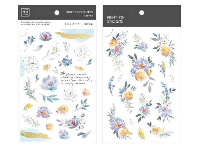 MU Print-On Transfer Stickers 107 - Dust Blue Bouquet