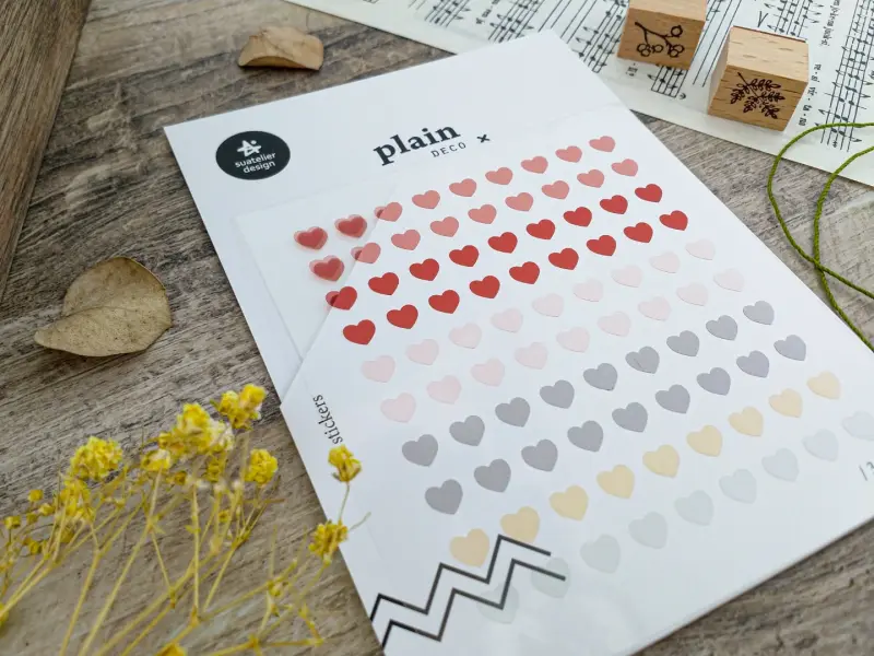 Suatelier Deco Planner Small Heart Stickers 3 Sheets Plain. 51