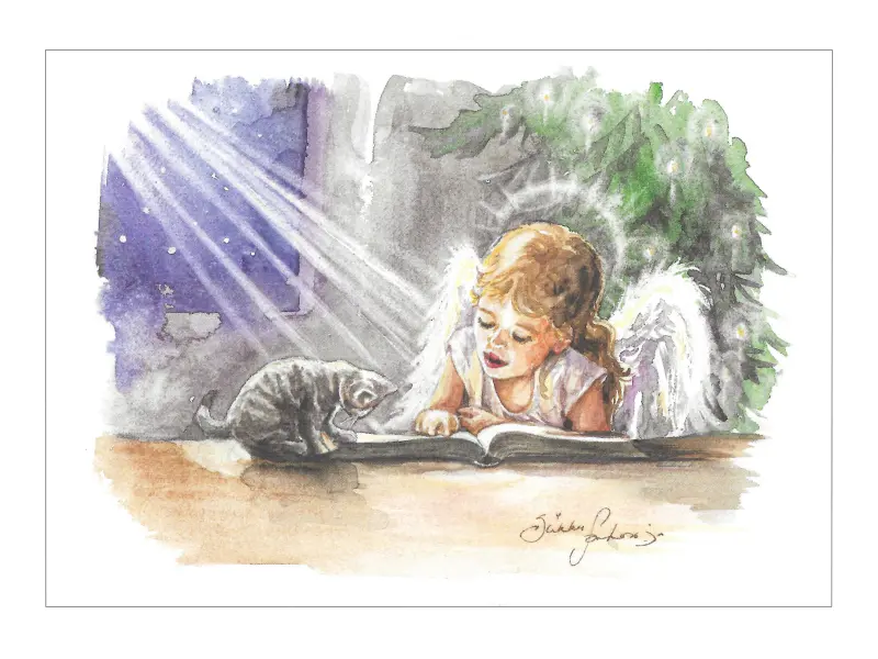 Winter Postcard - Angel And Cat
