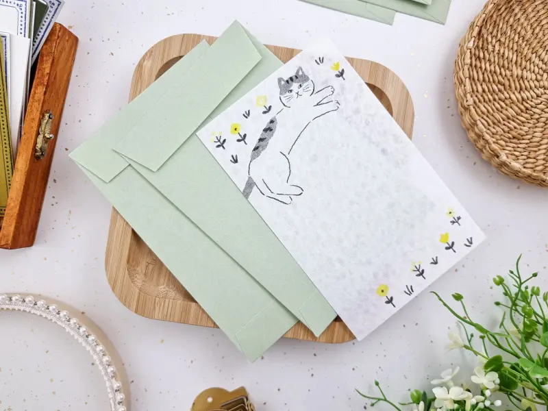Furukawa Paper Mini Letter Set - Cat And Yellow Flowers