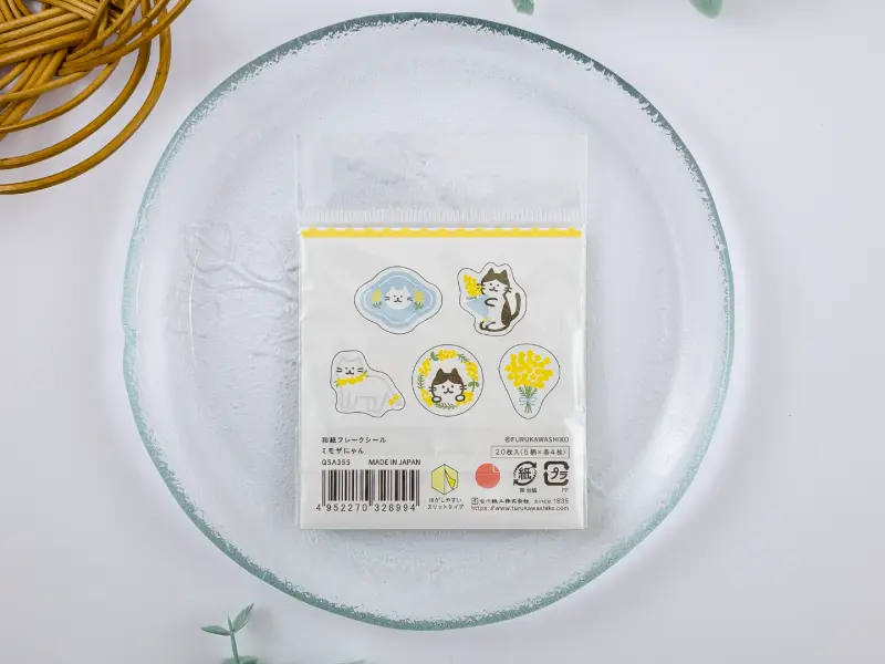 Furukawa Sticker Flakes QSA355 - Mimosa Flower And Cat