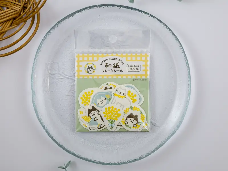 Furukawa Sticker Flakes QSA355 - Mimosa Flower And Cat