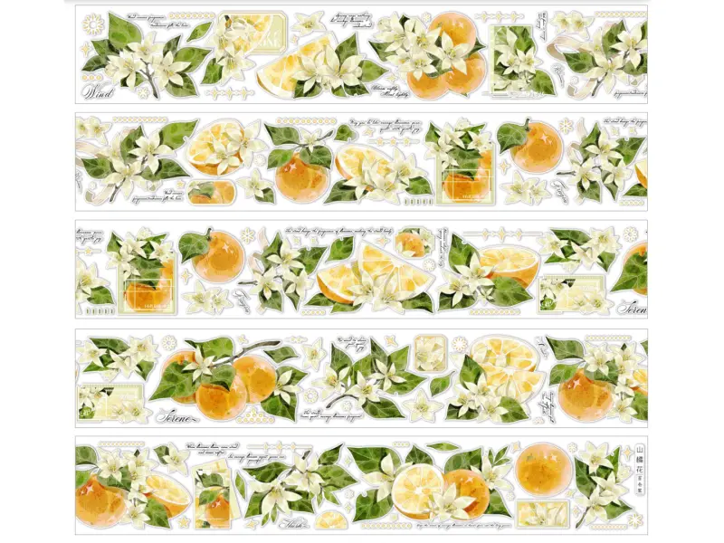 Pre-Order Baicangjia Studio Die-Cut Washi Tape - Tangerine Blossoms