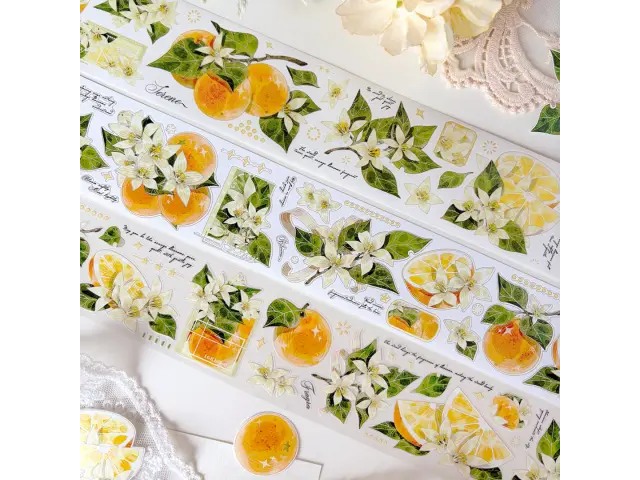 Baicangjia Studio Die-Cut Washi Tape - Tangerine Blossoms