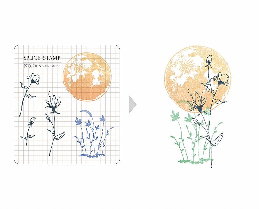 MU Print On Clear Splice Stamp Set 20 Moon Flowers