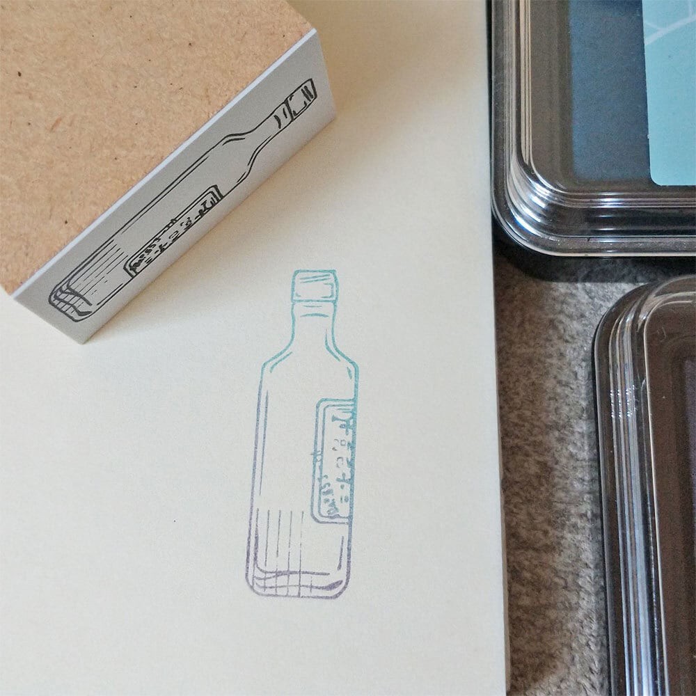Ponchise Wooden Rubber Stamp - Antique Bottle