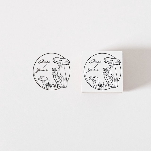 Ponchise Wooden Rubber Stamp Round Date Label - Mushroom