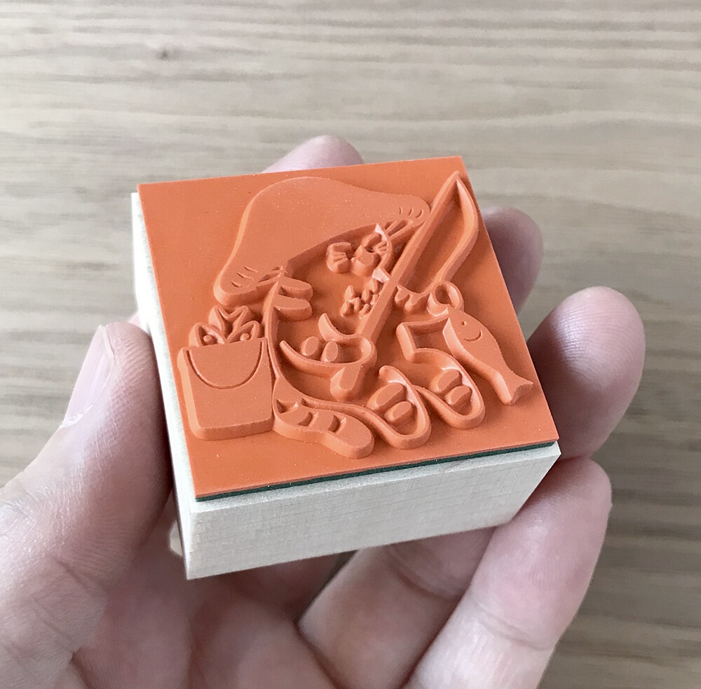 4Legs Rubber Stamp Mushroom Cat - Big Catch