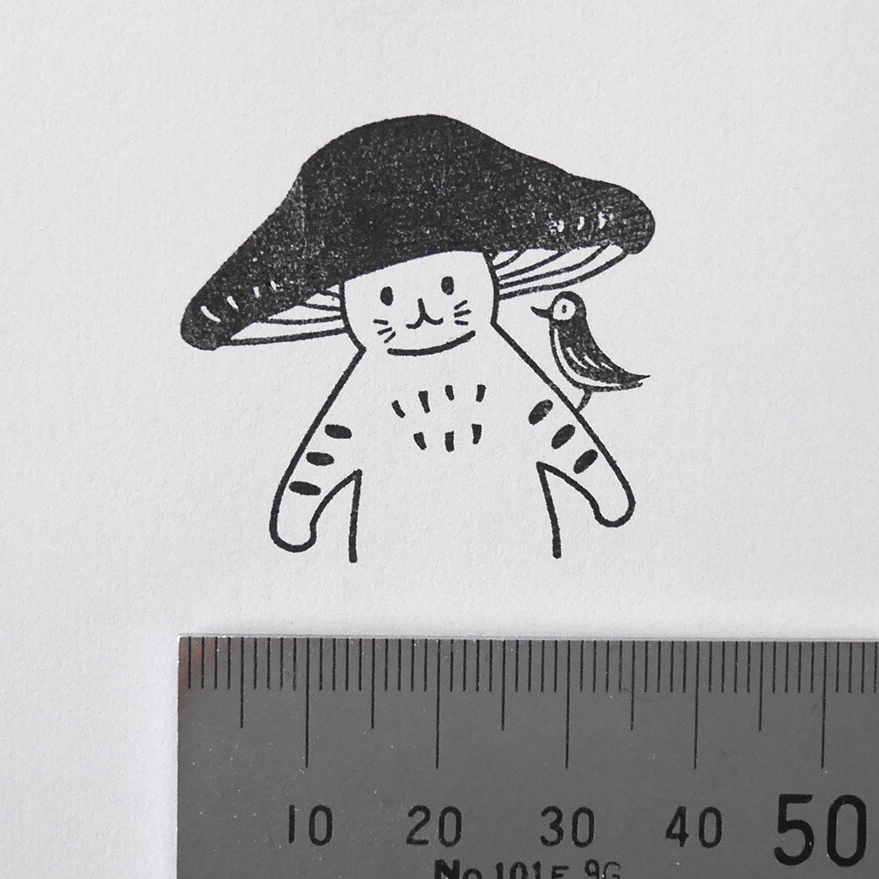 4Legs Rubber Stamp Mushroom Cat - Hello