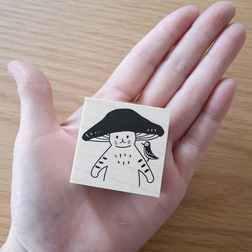 4Legs Rubber Stamp Mushroom Cat - Hello