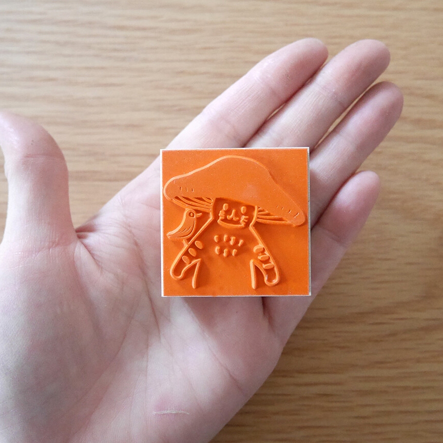 4Legs Rubber Stamp Mushroom Cat - Hello