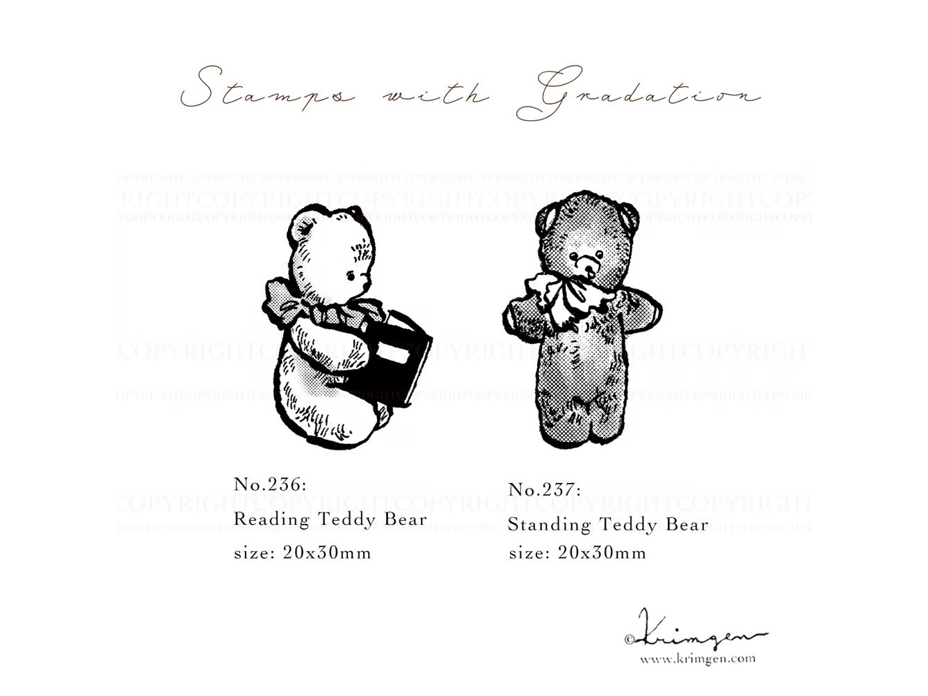 Krimgen Rubber Stamp No.236 - Reading Teddy Bear