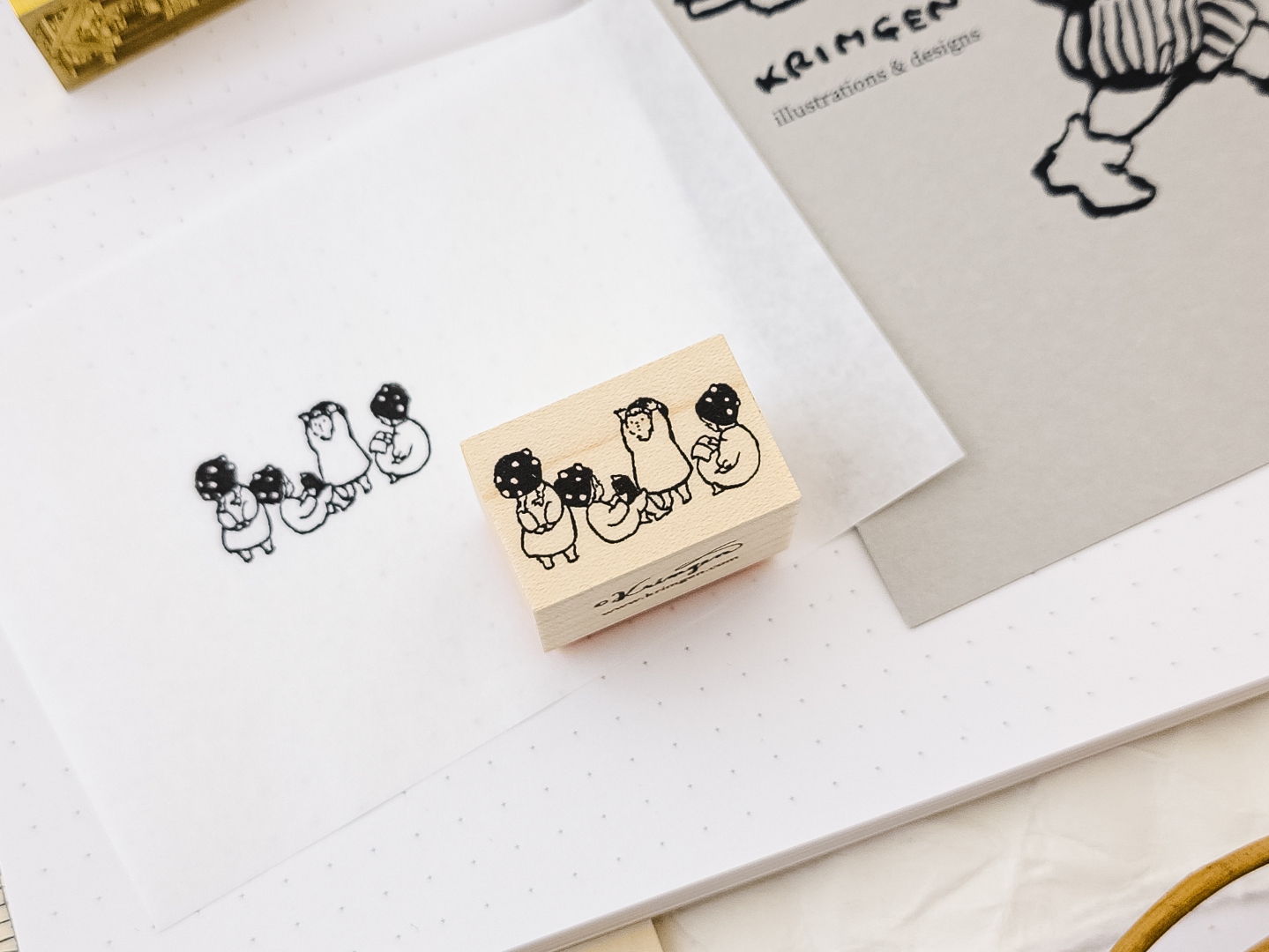 Krimgen Rubber Stamp No.128 - Mushroom Kids