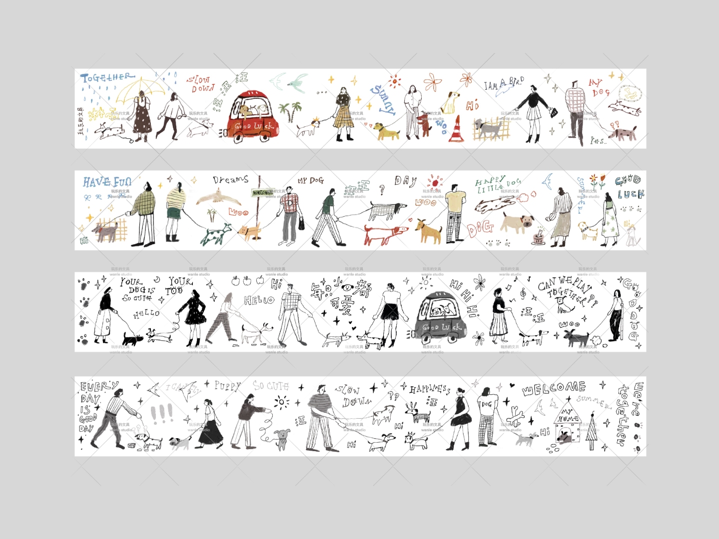 Wanle Studio Kiss-Cut Washi Tape - Walking With Dog