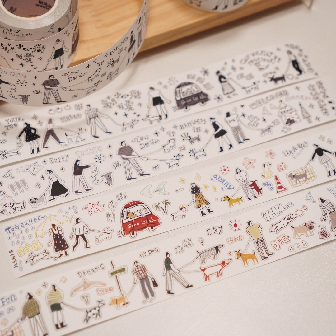 Wanle Studio Kiss-Cut Washi Tape - Walking With Dog