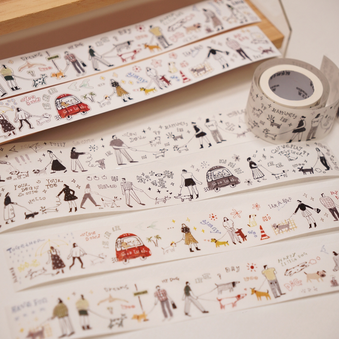 Wanle Studio Kiss-Cut Washi Tape - Walking With Dog