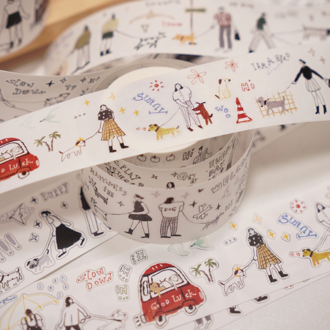 Wanle Studio Kiss-Cut Washi Tape - Walking With Dog