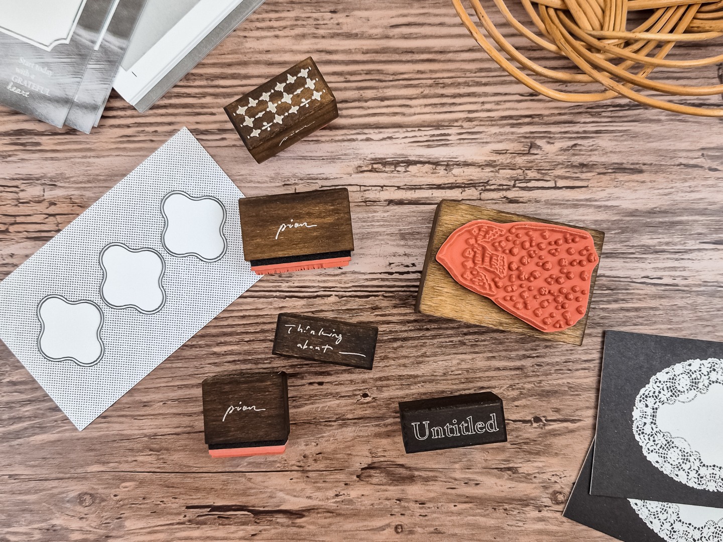 Pion Wooden Rubber Stamp Text - Thinking About