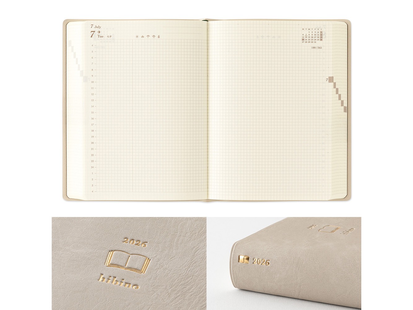 MIDORI HIBINO Diary 2026 A6 Two-Pages-Per-Day Planner - Grey Limited