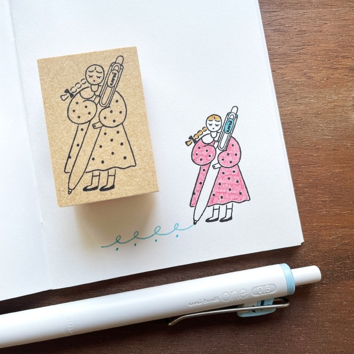 Stamp Marche x Mitsubishi Uni-Ball Rubber Stamp - Girl With Pen