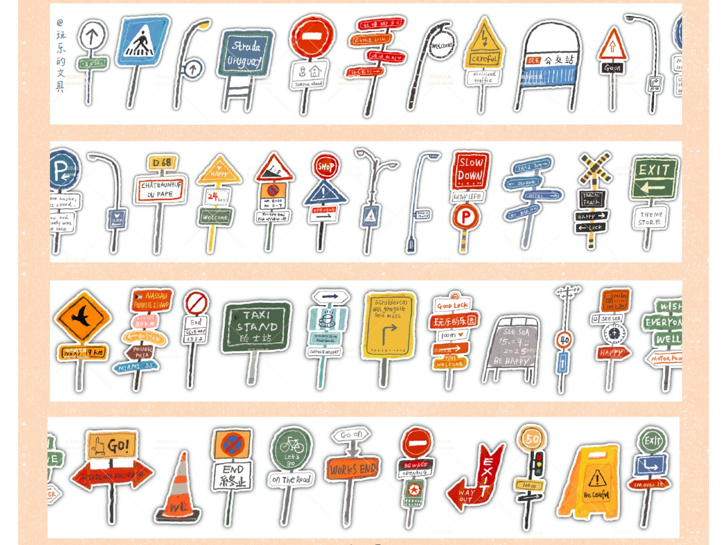 Wanle Studio Kiss-Cut Washi Tape - Many Signs