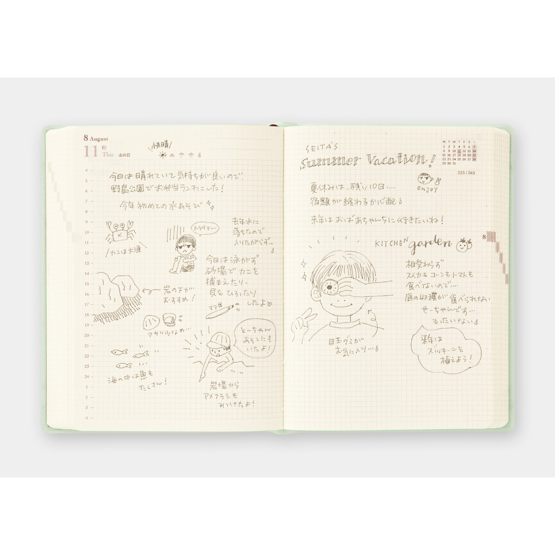 MIDORI HIBINO Diary 2026 A6 Two-Pages-Per-Day Planner - Grey Limited