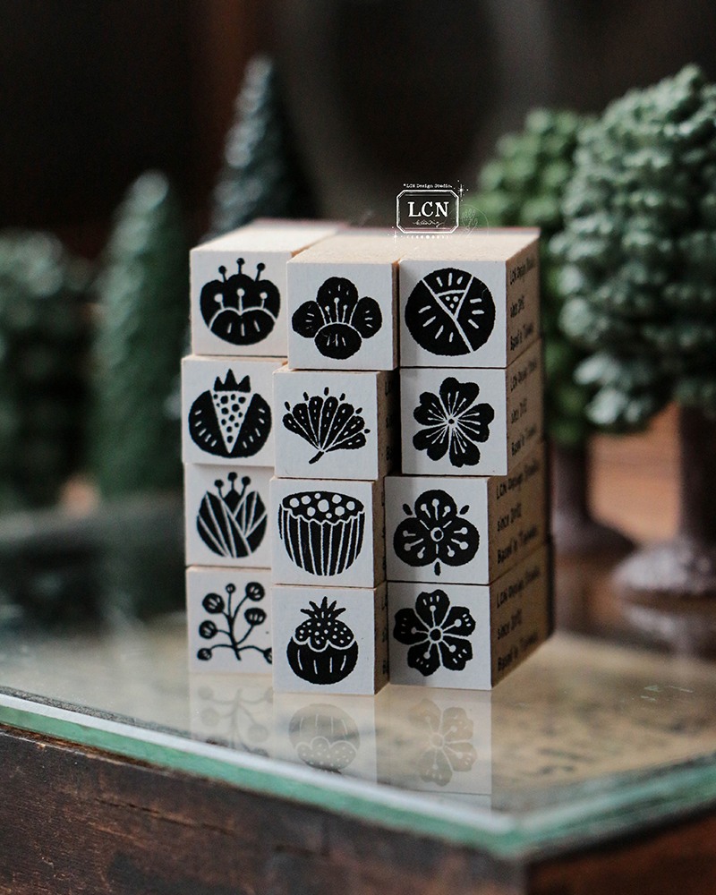 Lin Chia Ning Wooden Rubber Stamp Set - Wagashi Flowers