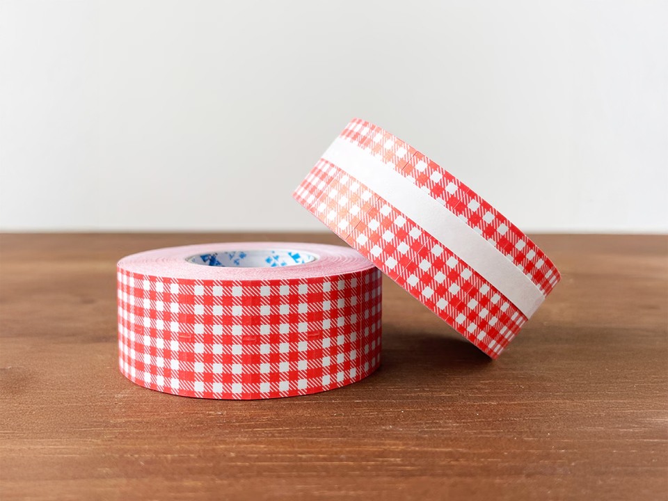 Stamp Marche Label Sticker Gingham Check - Red