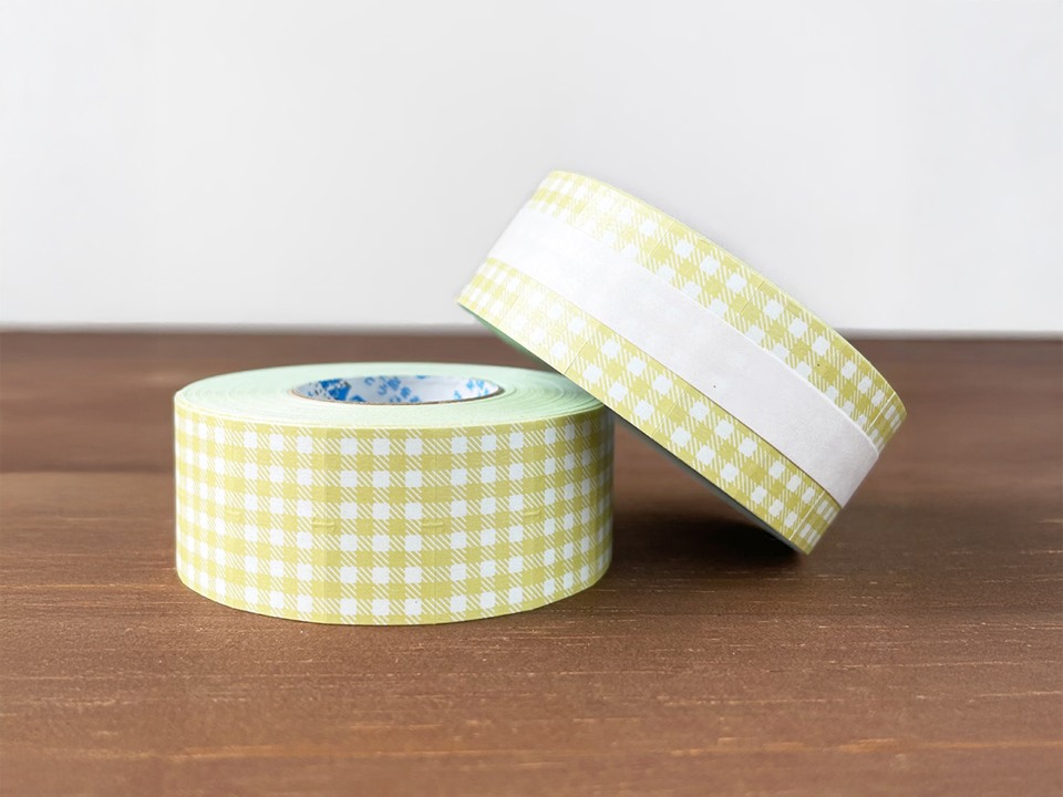Stamp Marche Label Sticker Gingham Check - Dusty Yellow
