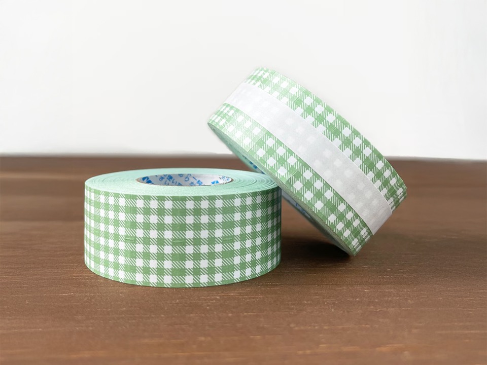 Stamp Marche Label Sticker Gingham Check - Dusty Green