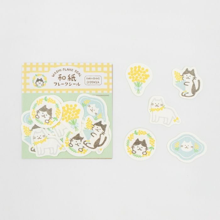 Furukawa Sticker Flakes QSA355 - Mimosa Flower And Cat