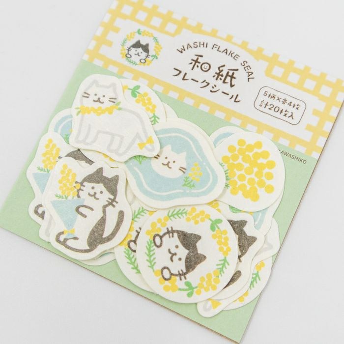 Furukawa Sticker Flakes QSA355 - Mimosa Flower And Cat