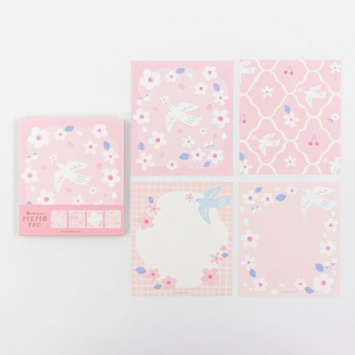 Furukawa Memo Pad LM387 - Cherry Blossom And White Bird