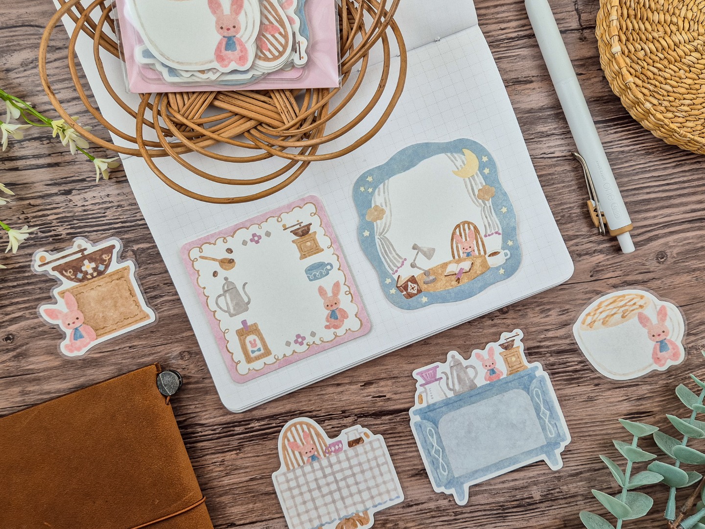 Papier Platz x Nakauchi Waka Flake Stickers - Rabbit and Coffee