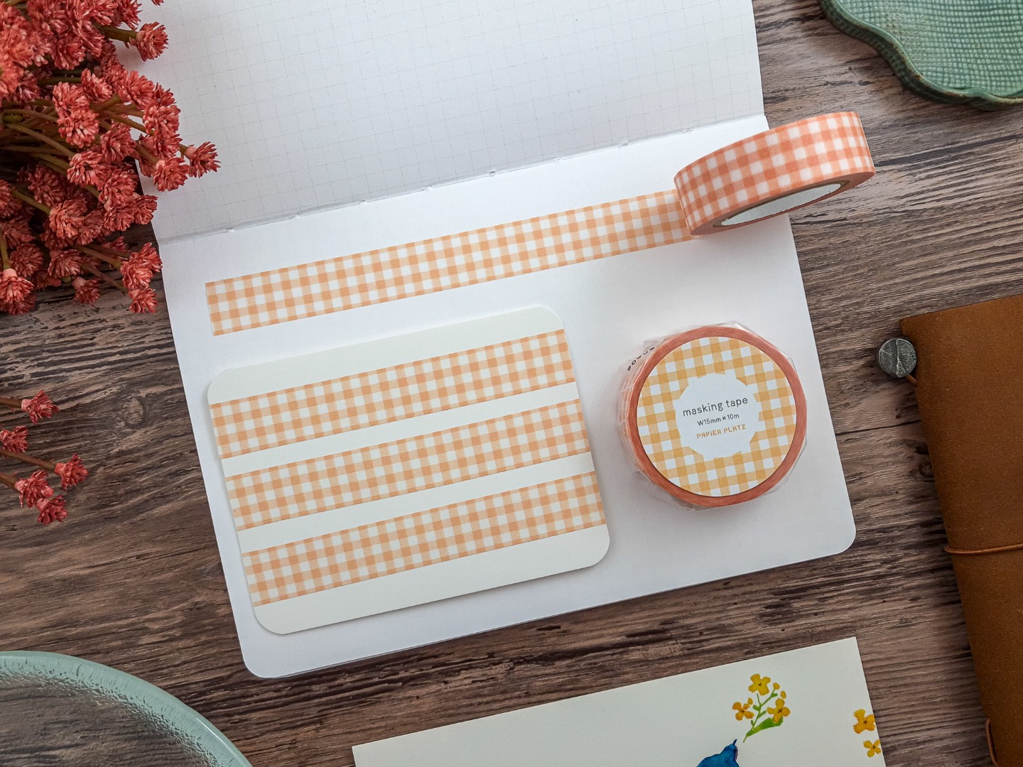 Papier Platz Washi Tape Gingham Check - Orange