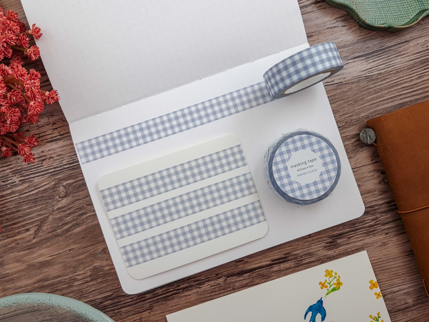 Papier Platz Washi Tape Gingham Check - Baby Blue