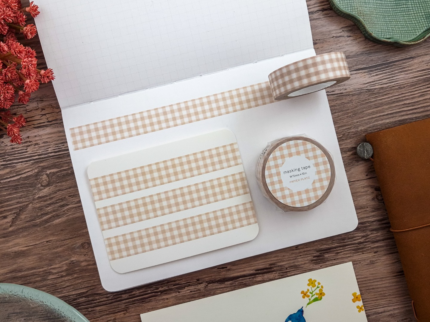 Papier Platz Washi Tape Gingham Check - Brown