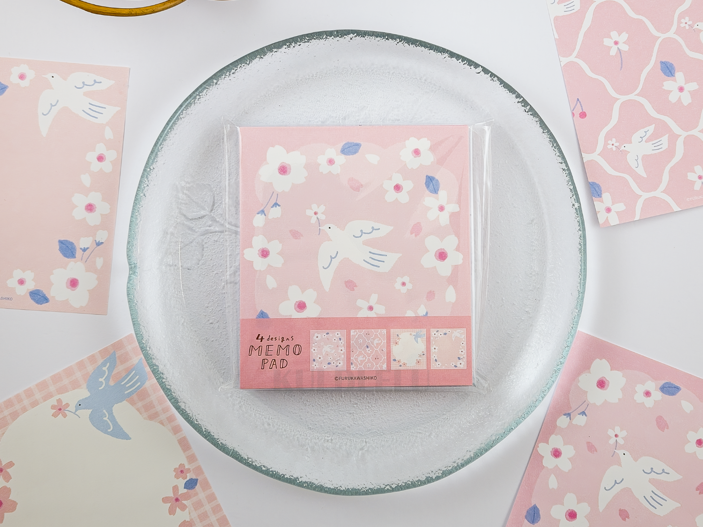 Furukawa Memo Pad LM387 - Cherry Blossom And White Bird