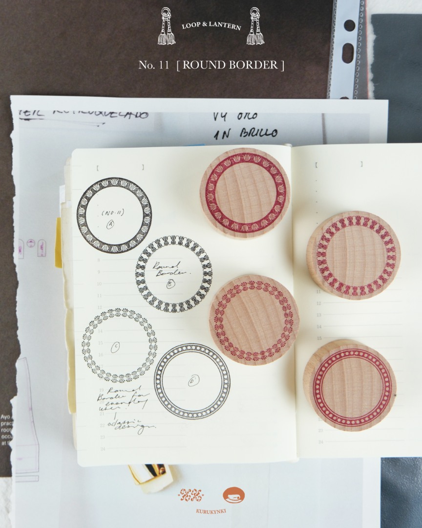 Pre-Order Kurukynki Wooden Rubber Stamp Loop And Lantern - Round Border