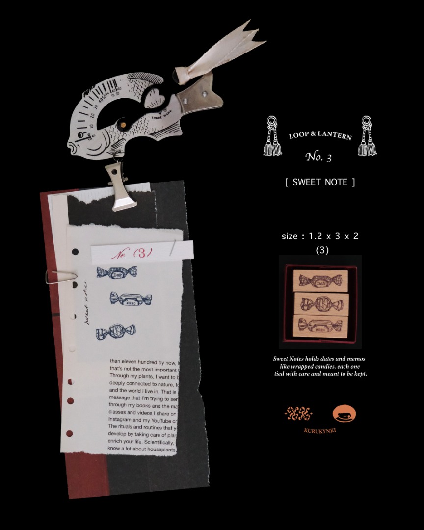 Pre-Order Kurukynki Wooden Rubber Stamp Set Loop And Lantern - Sweet Note