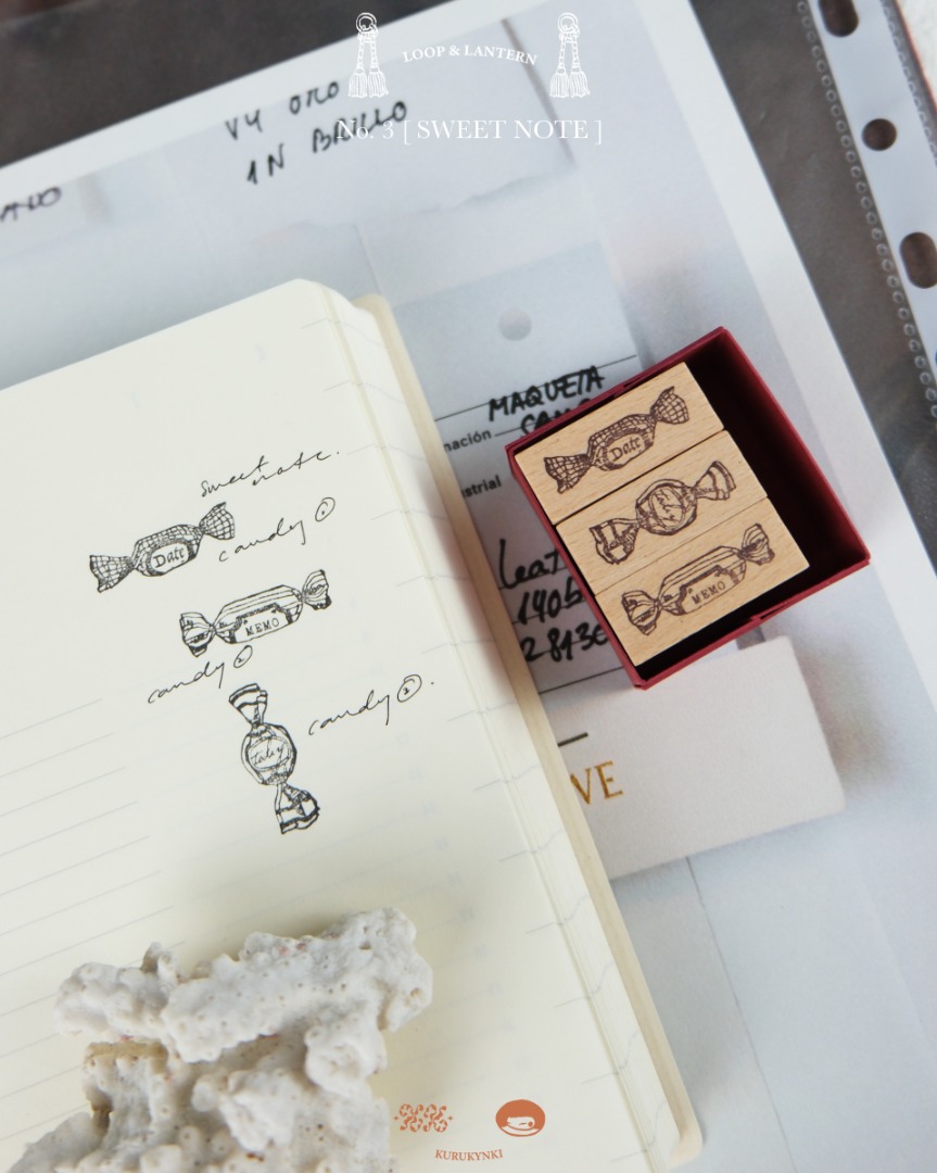 Pre-Order Kurukynki Wooden Rubber Stamp Set Loop And Lantern - Sweet Note