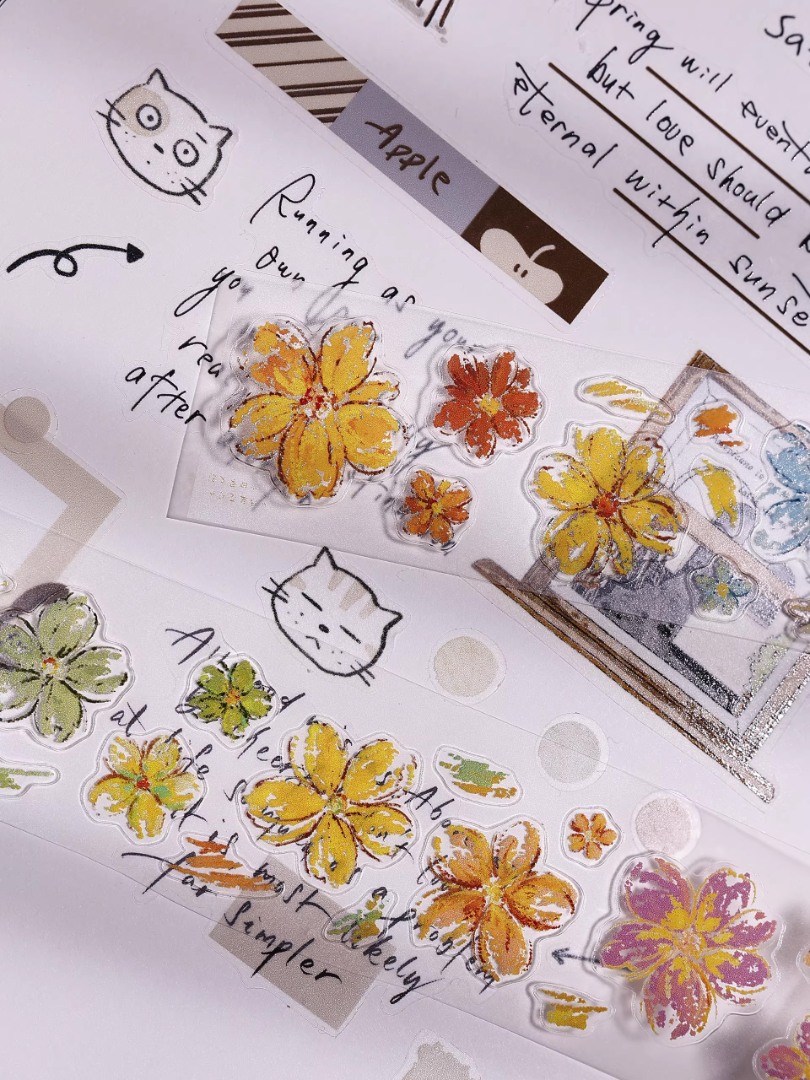 Pre-Order Xiaobaijia Die-Cut Glossy PET Tape - Pastel Flower Town