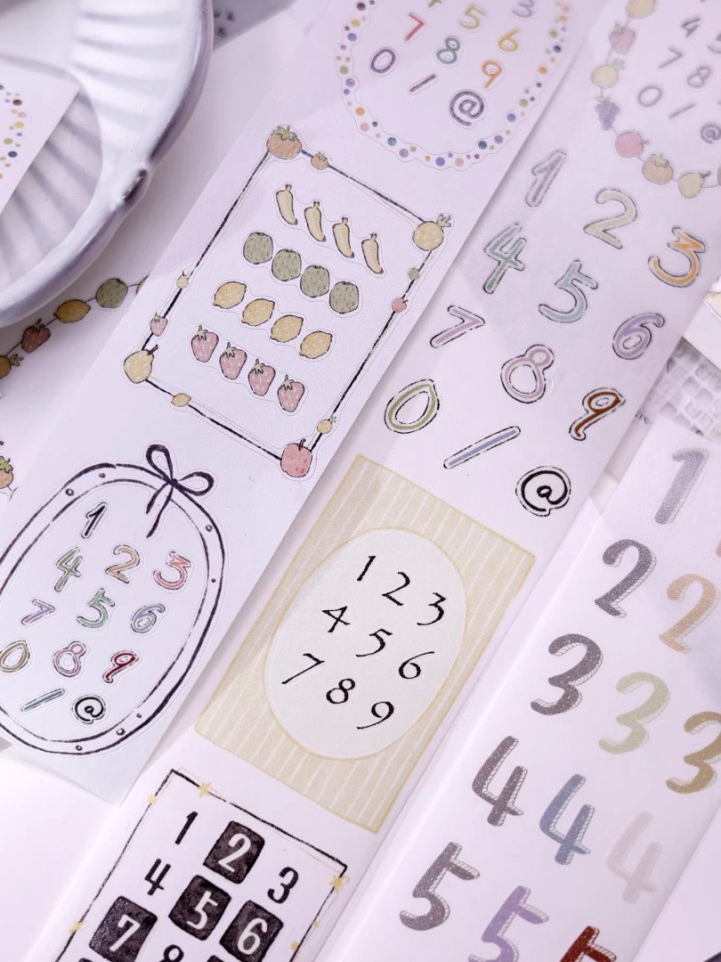 Pre-Order Xiaobaijia Die-Cut Washi Tape - Pastel Number Strips