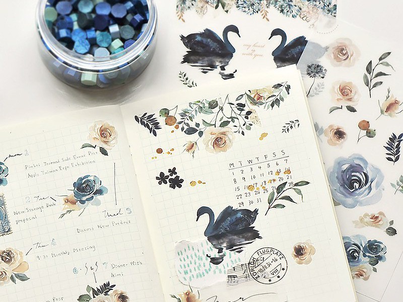 MU Print On Transfer Stickers Flower Series Swan And Roses