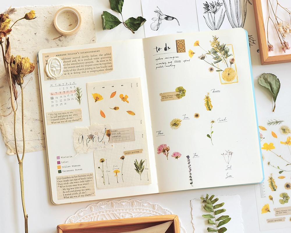 MU Print On Stickers Pressed Flowers Yellow 103