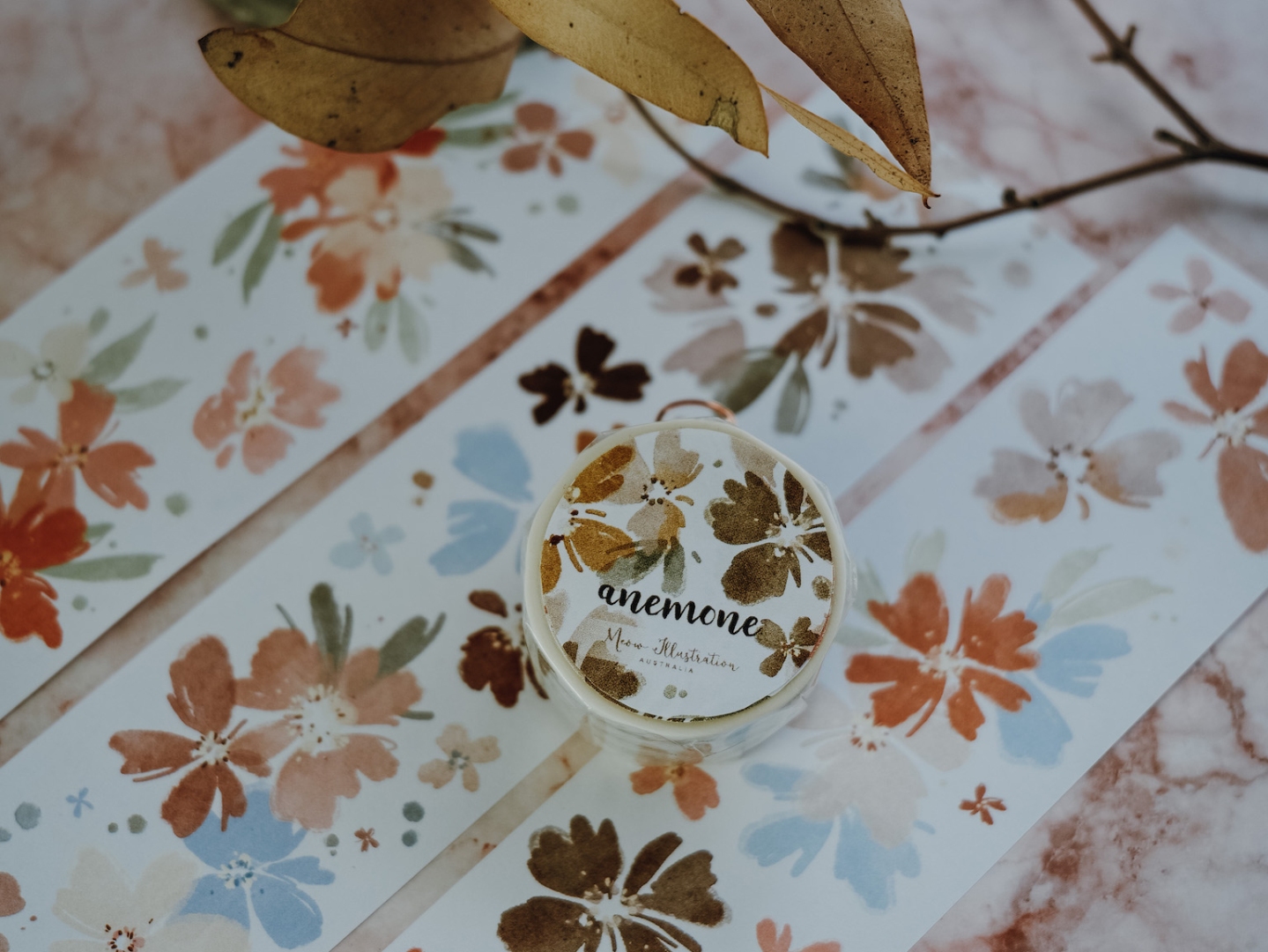 Meow Illustration Washi Tape - Anemone