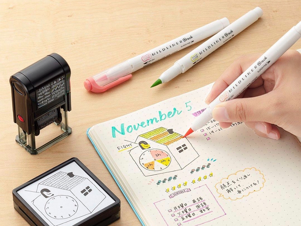 Zebra Mildliner Brush Double Sided Marker Pen Set - Cool Colors