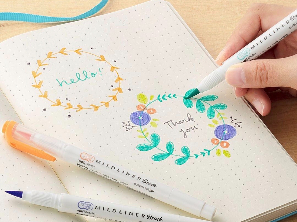 Zebra Mildliner Brush Double Sided Marker Pen Set - Cool Colors